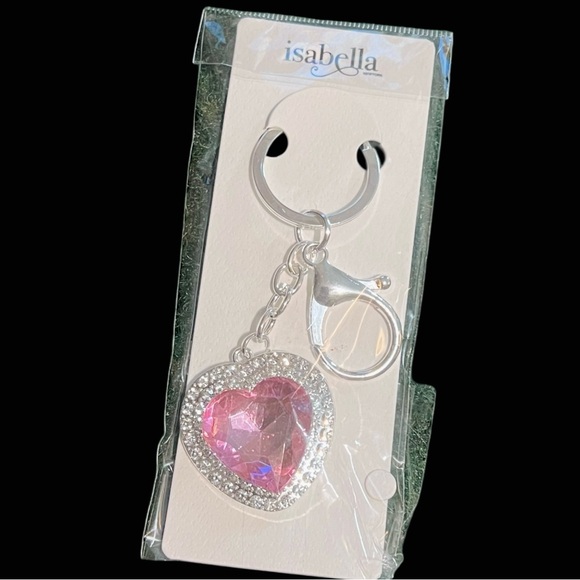 Accessories - 🎟️ Silver Tone Rhinestone Bling Pink Heart Bag Charm Keychain - NIP